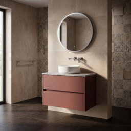 Balterley Chartley Contemporary Wall Hung 2 Drawer Vanity Unit With Bellato Grey Laminate Worktop, 800mm, Smoked Red - thumbnail 4