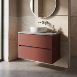 Balterley Chartley Contemporary Wall Hung 2 Drawer Vanity Unit With Bellato Grey Laminate Worktop, 800mm, Smoked Red - thumbnail 2