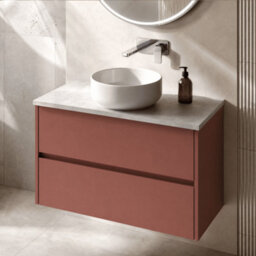Balterley Chartley Contemporary Wall Hung 2 Drawer Vanity Unit With Bellato Grey Laminate Worktop, 800mm, Smoked Red - thumbnail 3