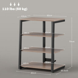 Homcom Hifi Rack Stand W/ Power Strip Rack 4-Tier Record Player Stand Grey - thumbnail 3