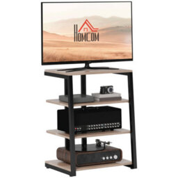 Homcom Hifi Rack Stand W/ Power Strip Rack 4-Tier Record Player Stand Grey - thumbnail 2