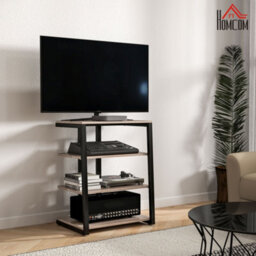 Homcom Hifi Rack Stand W/ Power Strip Rack 4-Tier Record Player Stand Grey - thumbnail 1