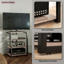 Homcom Hifi Rack Stand W/ Power Strip Rack 4-Tier Record Player Stand Grey - thumbnail 7