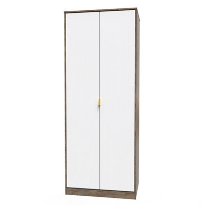 Linear Ready Assembled Modern Matt White & Oak Tall Double Wardrobe (H)1970mm (W)740mm (D)530mm - image 1