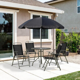 Wyld Haus Jattare 4-Seater Folding Metal And Mesh Garden Dining Set With Parasol, Black/coffee - thumbnail 3
