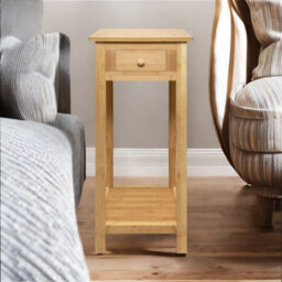 BMBO 2 Tier Tall Wooden Side Table With Drawer Natural Brown - thumbnail 7