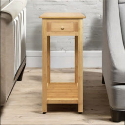 BMBO 2 Tier Tall Wooden Side Table With Drawer Natural Brown - thumbnail 6