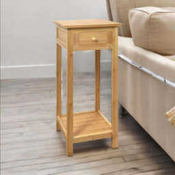 BMBO 2 Tier Tall Wooden Side Table With Drawer Natural Brown - thumbnail 3