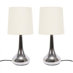 Valuelights Teardrop Pair Of Chrome Touch Table Lamps With Cream Shade - thumbnail 3