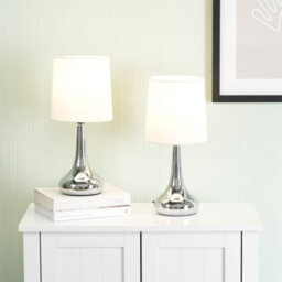 Valuelights Teardrop Pair Of Chrome Touch Table Lamps With Cream Shade - thumbnail 4