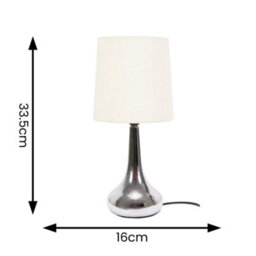 Valuelights Teardrop Pair Of Chrome Touch Table Lamps With Cream Shade - thumbnail 1