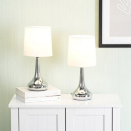 Valuelights Teardrop Pair Of Chrome Touch Table Lamps With Cream Shade - thumbnail 2