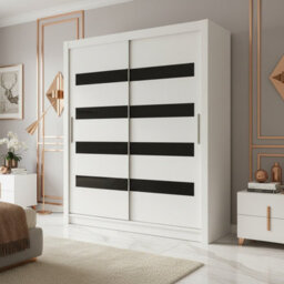 Bega Xi 180 Cm Sliding Door Wardrobe With Shelves And Hanging Rail Storage White With Black - thumbnail 2
