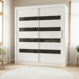 Bega Xi 180 Cm Sliding Door Wardrobe With Shelves And Hanging Rail Storage White With Black - thumbnail 1