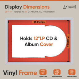 "AK Frames 25X17"" Silver Sleek Vinyl Record Frame With Poppy Red Mount For 12 Inch Lp Cover & Disc - Overlapped Design" - thumbnail 2