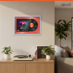"AK Frames 25X17"" Silver Sleek Vinyl Record Frame With Poppy Red Mount For 12 Inch Lp Cover & Disc - Overlapped Design" - thumbnail 5