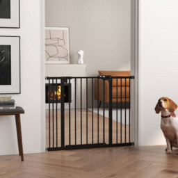 Pawhut Adjustable Safety Gate W/ 2 Extensions And Four Adjustable Screws, Black - thumbnail 1