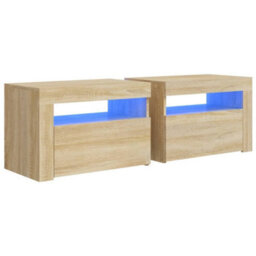 Berkfield Bedside Cabinets 2 Pcs With Leds Sonoma Oak 60X35X40 Cm - thumbnail 2