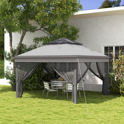 Outsunny 3 X 3(M) Pop Up Gazebo Tent With Netting, Height Adjustable, Grey