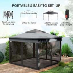 Outsunny 3 X 3(M) Pop Up Gazebo Tent With Netting, Height Adjustable, Grey - thumbnail 4