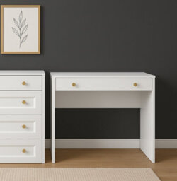 Impact Furniture Dressing Table White Vanity Make Up Desk Narrow Slim Modern 90Cm Storage Drawer Small Compact Unit Gold Handles Rel - thumbnail 8
