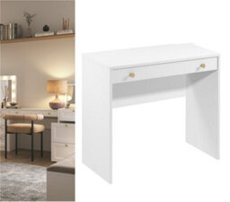 Impact Furniture Dressing Table White Vanity Make Up Desk Narrow Slim Modern 90Cm Storage Drawer Small Compact Unit Gold Handles Rel