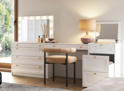Impact Furniture Dressing Table White Vanity Make Up Desk Narrow Slim Modern 90Cm Storage Drawer Small Compact Unit Gold Handles Rel - thumbnail 2
