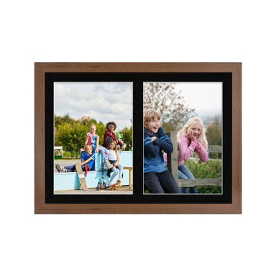 AK Frames 20X14 Walnut Modern Multi Photo Frame With Black Mount - Holds 2 Apertures (2X) A4 Photos - image 1