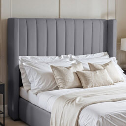 UKBEDFURNITURE Barcelona Wingback Grey Plush Valvet Upholstered Bed Frame Only - 48 Inch Headboard - thumbnail 2