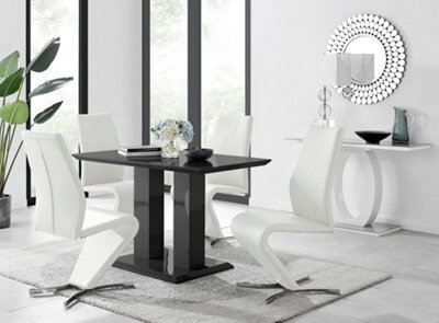 Furniturebox Imperia 4 Modern Black High Gloss Dining Table And 4 White Luxury Willow Chairs Set - image 1