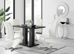 Furniturebox Imperia 4 Modern Black High Gloss Dining Table And 4 White Luxury Willow Chairs Set - thumbnail 1