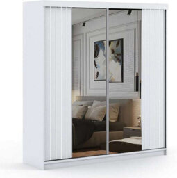 M N Furniture Ltd Wardrobe With Mirror, Led Light, Modern Sliding Door Bedroom Cabinet With Mirror,drawers And  Silver/black Trim (White,200Cm) - thumbnail 2