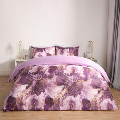 Ohs Marble Duvet Cover Set Quilt Bedding Reversible, Purple - Double - image 1