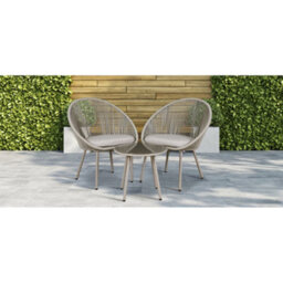 Loops 3Pc Garden Bistro Set - Steel & Rope - Outdoor Dining Chair & Round Table Grey - thumbnail 7