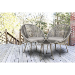 Loops 3Pc Garden Bistro Set - Steel & Rope - Outdoor Dining Chair & Round Table Grey - thumbnail 6