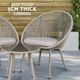 Loops 3Pc Garden Bistro Set - Steel & Rope - Outdoor Dining Chair & Round Table Grey - thumbnail 3