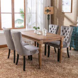 HomeTouch Set Of 4 Lux Grey Velvet Kitchen Dining Chairs With Pull Knocker Wing Back Bedroom Office Chairs - thumbnail 4