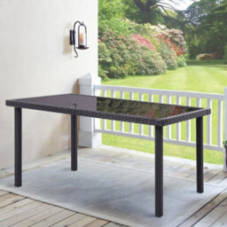 Living And Home Rustic Rectangle Ratten Effect Outdoor Garden Wicker Table With Tempered Glass Tabletop Black 150Cm - thumbnail 2