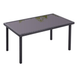 Living And Home Rustic Rectangle Ratten Effect Outdoor Garden Wicker Table With Tempered Glass Tabletop Black 150Cm - thumbnail 1