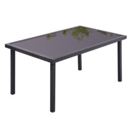 Living And Home Rustic Rectangle Ratten Effect Outdoor Garden Wicker Table With Tempered Glass Tabletop Black 150Cm - thumbnail 4