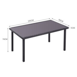 Living And Home Rustic Rectangle Ratten Effect Outdoor Garden Wicker Table With Tempered Glass Tabletop Black 150Cm - thumbnail 5