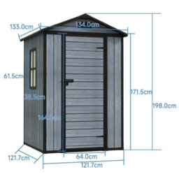 Birchtree 4X4Ft Plastic Garden Shed Apex With Floor Window Lockable Door Wood Grain Grey - thumbnail 9
