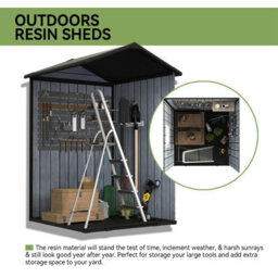 Birchtree 4X4Ft Plastic Garden Shed Apex With Floor Window Lockable Door Wood Grain Grey - thumbnail 4