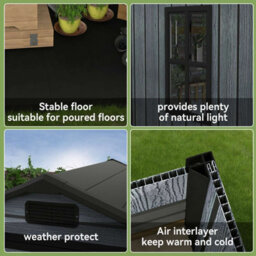 Birchtree 4X4Ft Plastic Garden Shed Apex With Floor Window Lockable Door Wood Grain Grey - thumbnail 6