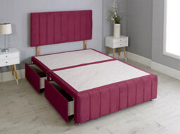 Comfy Deluxe 6Ft Superking  Panel Maroon Plush Divan Bed Set Headboard & Footboard 2 Drawers Right Side - thumbnail 2