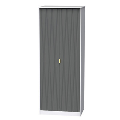 Pesaro Ready Assembled Contemporary Matt Grey & White Tall Double Wardrobe (H)1970mm (W)740mm (D)530mm - image 1