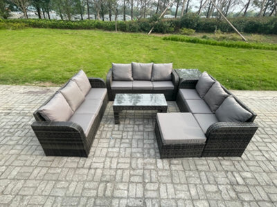 Fimous Outdoor Lounge Sofa Set 10 Seater Rattan Garden Furniture Set With Rectangular Coffee Table Side Table Big Footstool - image 1
