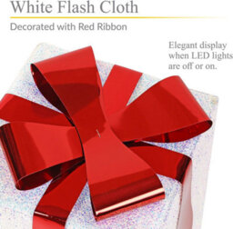 Set Of 3 Tall Light-Up Christmas Gift Boxes With 60 Warm White Led Light Battery-Powered Xmas Decor White Flash Cloth & Red Ribbon - thumbnail 4