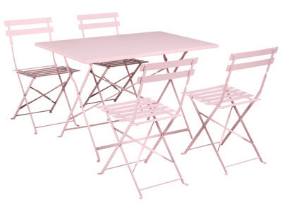 Wyld And Coco Garden Pastel Pink Steel Folding Table And 4 Chairs Dining Set - Space-Saving Outdoor Furniture - image 1