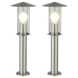 First Choice Lighting Set Of 2 Treviso Brushed Stainless Steel Outdoor Post Lights - thumbnail 1